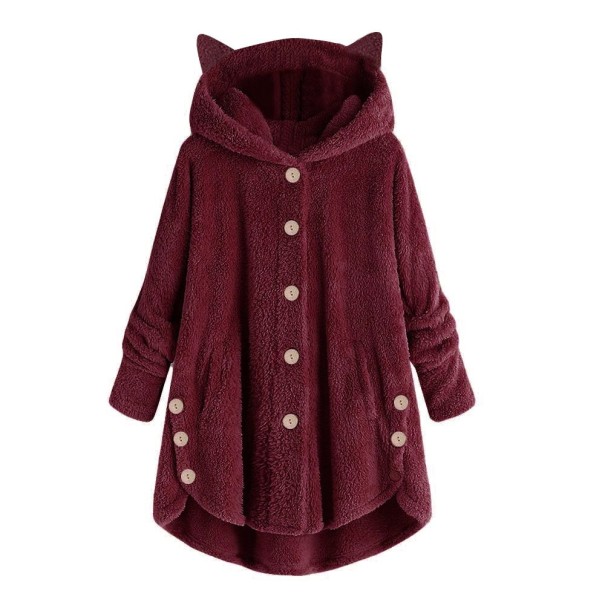 Hanorac stufos pentru femei, cu urechi burgundy XXL
