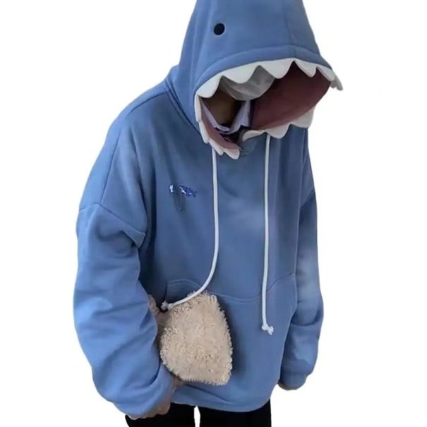 Hanorac unisex cu glugă și dinți de rechin și ochi L
