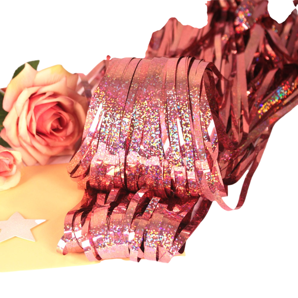 Hapsuilla koristeltu juhlaverho, kimalteleva, 2,5 x 1 m rose gold