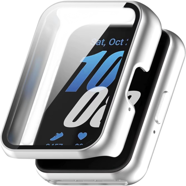Hard Watch Case for Samsung Galaxy Fit 3 Protective Cover with Tempered Glass 360° Screen and Frame Protection Shockproof Case silver