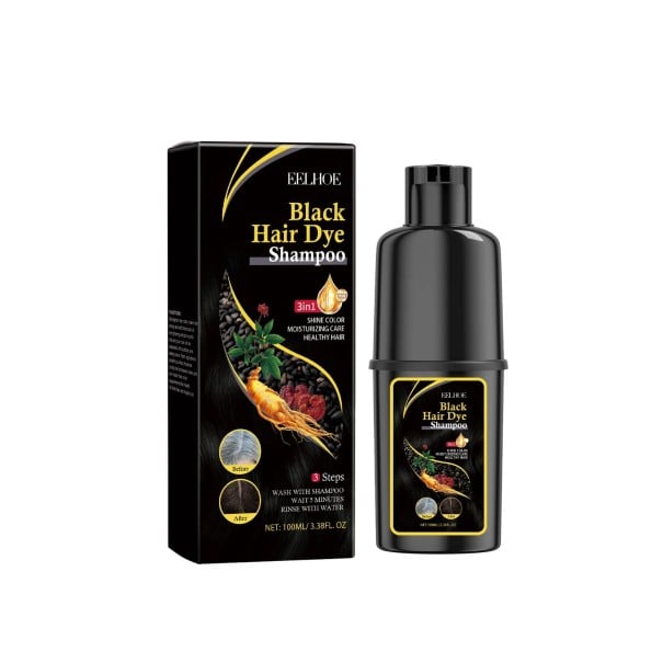 Hårfarveshampoo 100 ml med glycerin, ginseng og ganoderma til regenerering og næring sort
