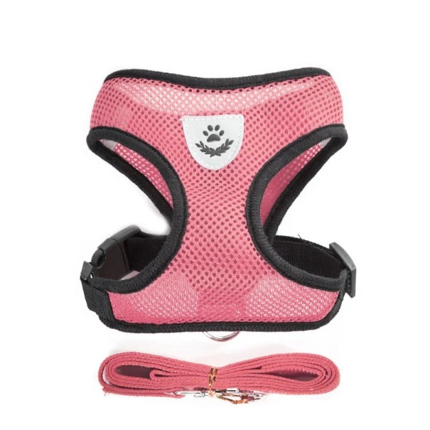 Harnais en maille respirante pour chiens avec laisse Accessoires pour petits chiens et chiots Ensemble de harnais et de laisse Gilet avec éléments réfléchissants 1,5 - 2,5 kg rose