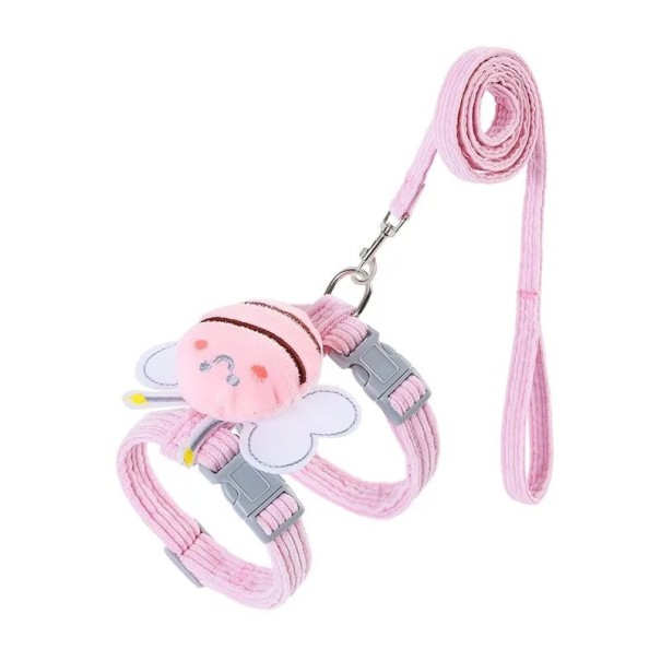 Harnais pour chat avec laisse de 100 cm et motif de coccinelle Circonférence thoracique réglable de 25 à 41 cm et collier de 20 à 30 cm rose