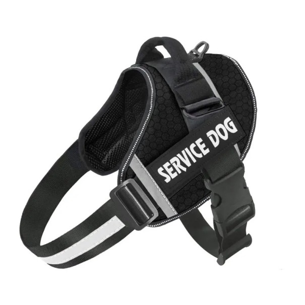 Harnais réfléchissant multicolore Gilet respirant réglable pour animaux de compagnie Harnais de sécurité pour petits chiens avec inscription Service Dog noir XXL