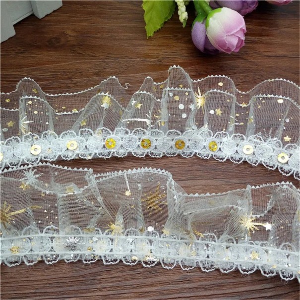 Háromrétegű ráncolt organza csipke szalag 4,5 cm x 2,7 m Éjszakai égbolt mintával Dekoratív szalag esküvői dekorációk varrásához DIY arany