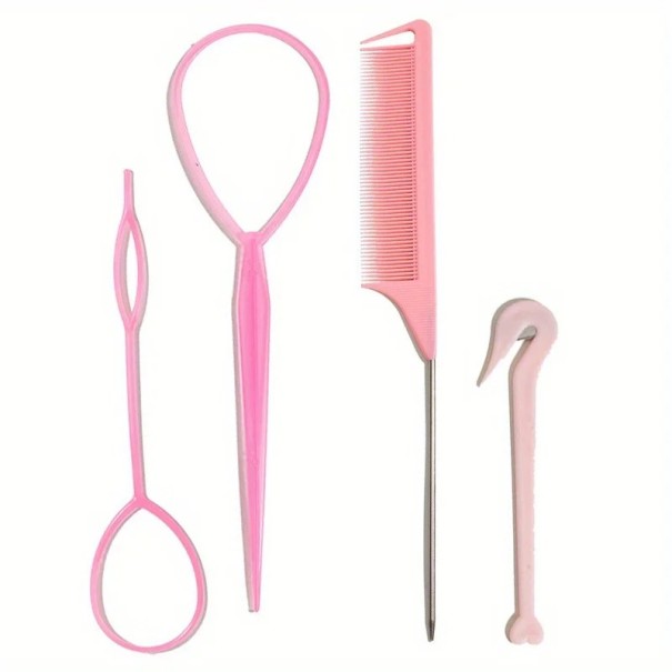 Hårstylingverktygsset 4 st hårrosetter franska flätor kam med handtag gummibandsborttagare frisörtillbehör rosa