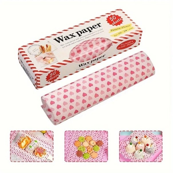 Hârtie cerată 21,5 x 25 cm 50 buc Motif inimi Hârtie de ambalare impermeabilă pentru produse de patiserie Deserturi și sandvișuri Hârtie de ambalare 1