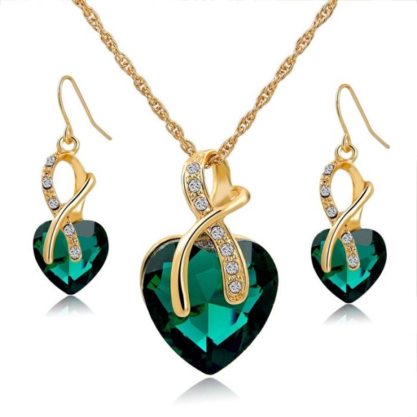 Hartvormige ketting en oorbellen J721 groen