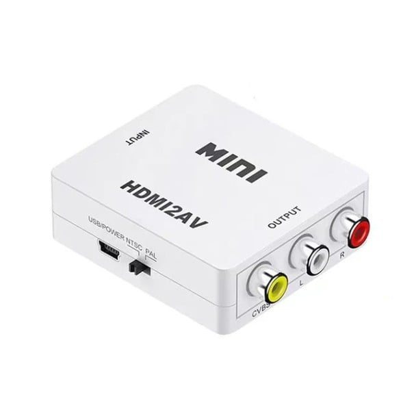 HDMI-RCA AV-sovitin HDMI-RCA-muunnin video- ja ääniliitäntään, USB-virtalähde televisioille, DVD-kaseteille, VHS-kaseteille valkoinen