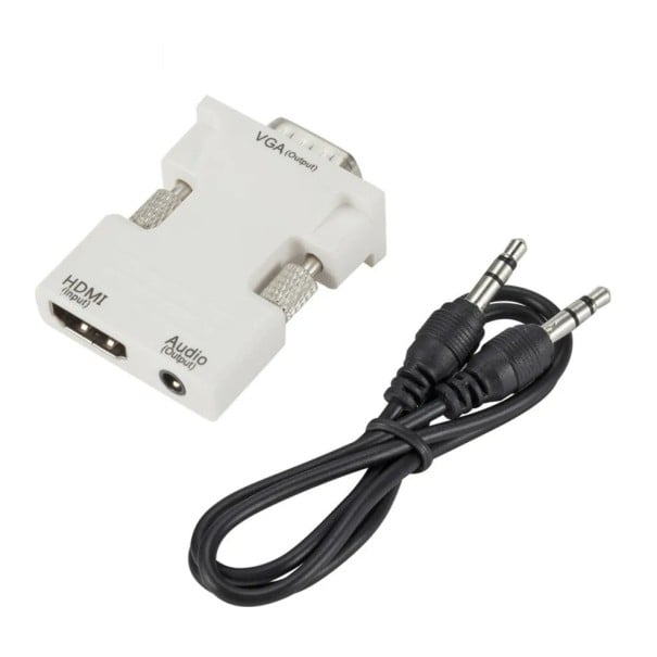 HDMI to VGA Adapter with Audio Output Digital Signal Converter Reduction for Monitor Projector TV Compatible with PC Laptop Console white
