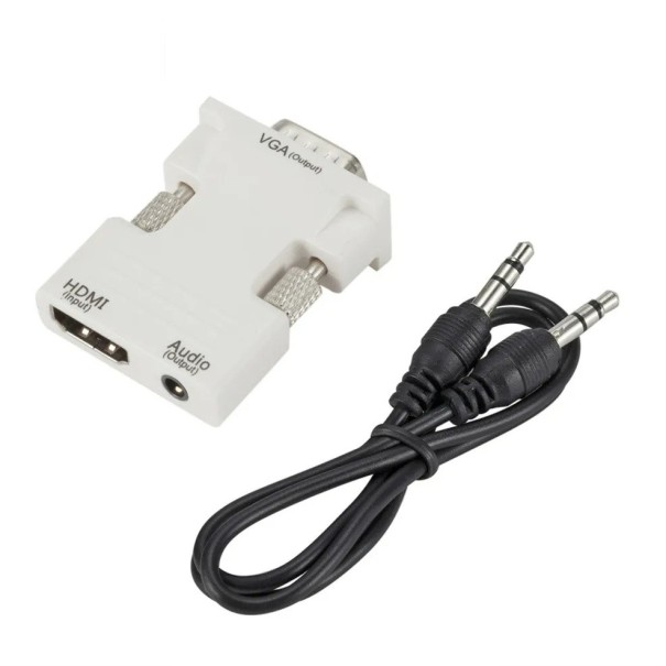 HDMI-VGA-adapter audiokimenettel, digitális jelátalakító-csökkentő monitor-projektor TV-hez PC laptopkonzollal kompatibilis fehér