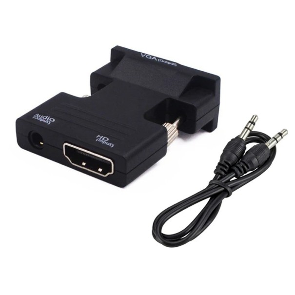HDMI-VGA-sovitin, jossa on itsenäinen äänilähtöinen digitaalinen signaalimuunnin, näytön, television ja projektoriin, yhteensopiva tietokoneen 1