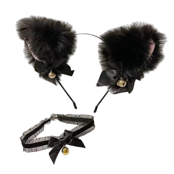 Headband with Cat Ears and Jingle Bell Choker black