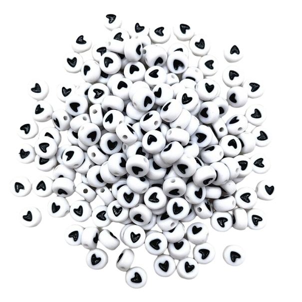 Heart Printed Beads 100 pcs black