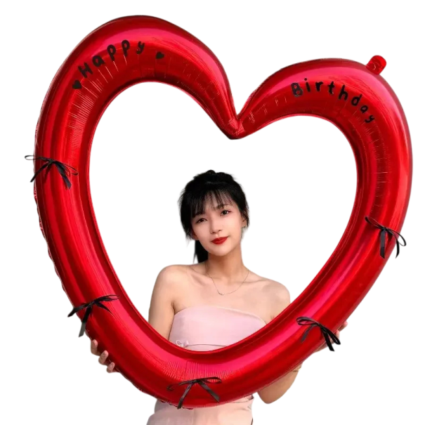 Heart-Shaped Foil Balloon with Ribbons Decorative Balloon Frame Heart Multiple Colour Variants Birthday Decoration Happy Birthday red
