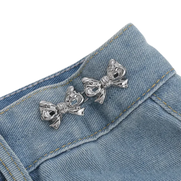 Hebilla de cintura ajustable de metal con forma de lazo para pantalones, sin costuras, elegante hebilla para jeans, faldas y pantalones negro