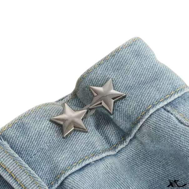 Hebilla para apretar pantalones a la cintura Hebilla ajustable sin necesidad de coser Clip metálico con dos estrellas Práctico acortador de cintura Accesorios de ropa negro