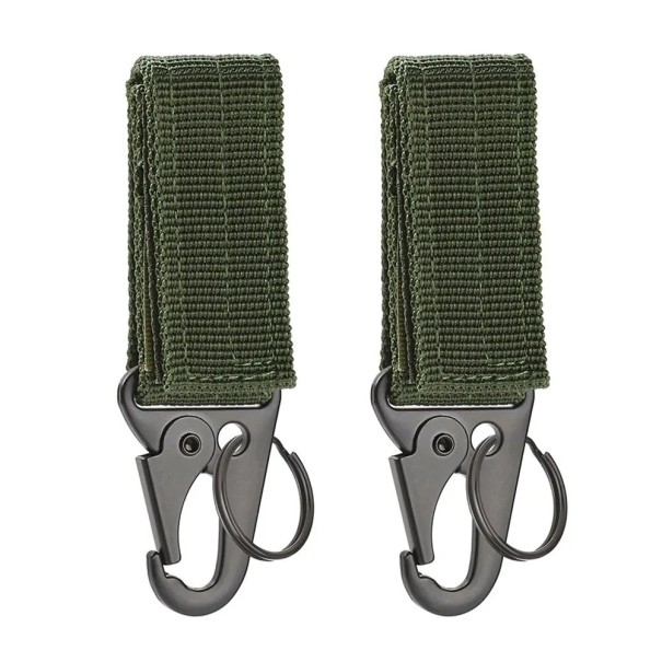 Hebilla táctica para colgar, hebilla de nailon con correa de mosquetón, 2 unidades verde