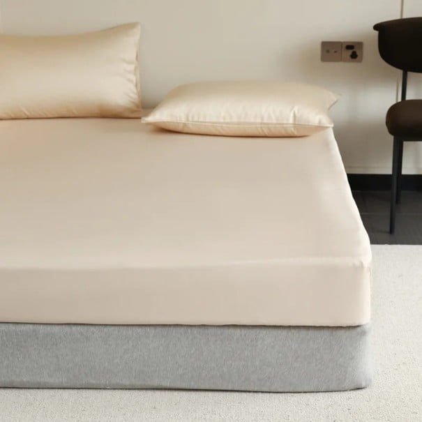 Hedvábné napínací prostěradlo 135 x 200 x 30 cm 100% morušové hedvábí Luxusní prostěradlo na matraci Elastická guma po obvodu béžova