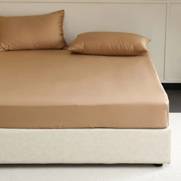 Hedvábné napínací prostěradlo 140 x 200 x 30 cm 100% morušové hedvábí Luxusní prostěradlo na matraci Elastická guma po obvodu hnědá