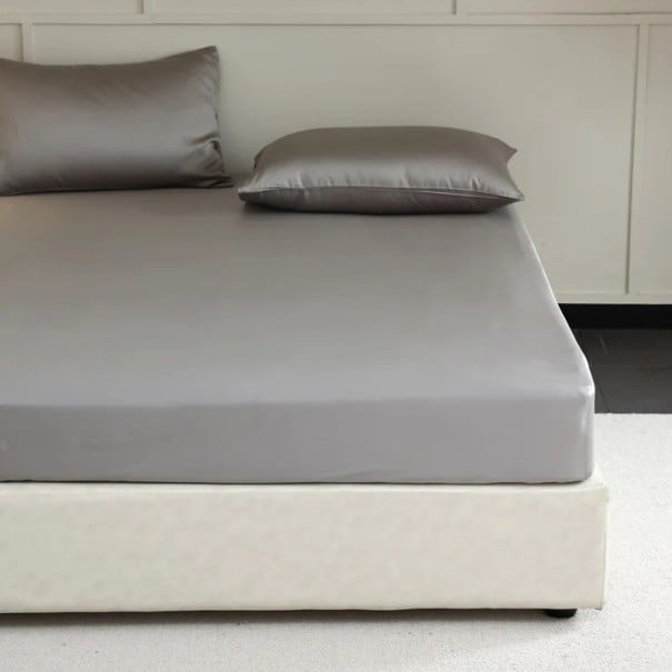 Hedvábné napínací prostěradlo 90 × 190 × 30 cm Přírodní morušové hedvábí Luxusní prostěradlo na matraci Elastické po obvodu šedá