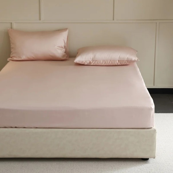 Hedvábné napínací prostěradlo King size 198,12 × 203,2 × 30,48 cm Přírodní morušové hedvábí Luxusní prostěradlo na matraci Elastické světle růžová