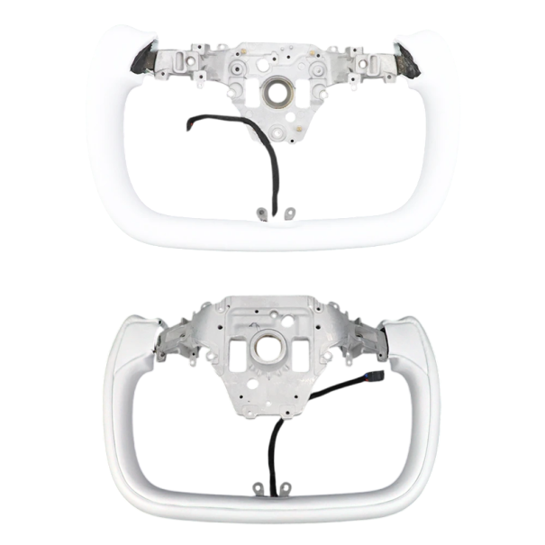 Heizbare Lenkradgriffe Tesla Model Y Juniper 2x Nappa-Lederbezug 350 mm und 377 mm stilvolle Naht Innenausstattungszubehör weiß