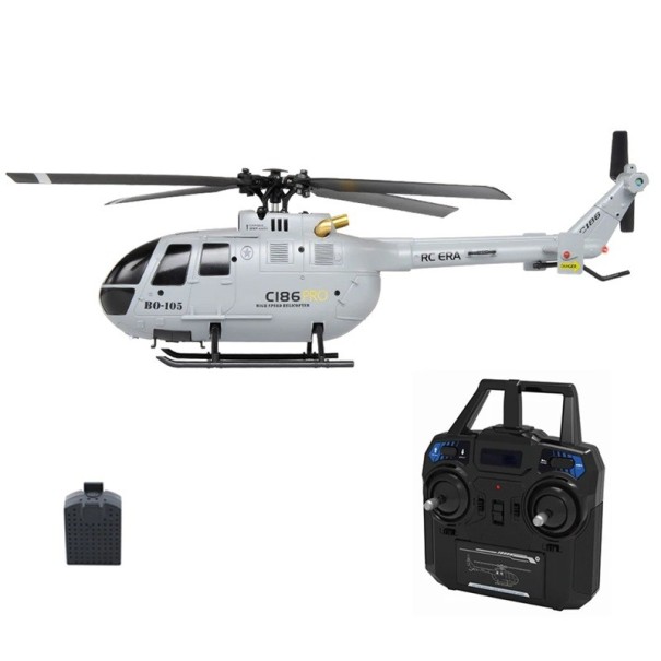 Hélicoptère RC C186 Pro B105 2.4G 4 canaux RTF Sans ailettes Gyroscope 6 axes Baromètre Autonomie 15 min Portée 100 m Charge USB Vol stable gris