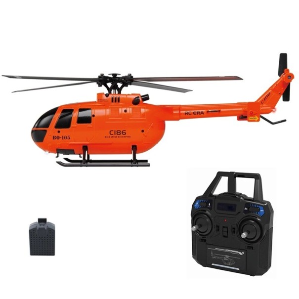 Hélicoptère RC C186 Pro B105 2.4G 4 canaux RTF Sans ailettes Gyroscope 6 axes Baromètre Autonomie 15 min Portée 100 m Charge USB Vol stable orange