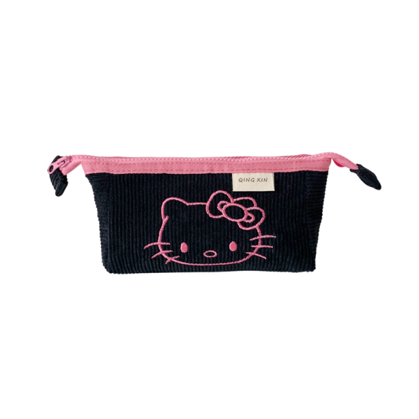 Hello Kitty, carcasă cu 2 straturi pentru creioane cu desene animate, pentru copii, cu capacitate mare, cadou drăguț pentru fete, rechizite de studiu și birou negru