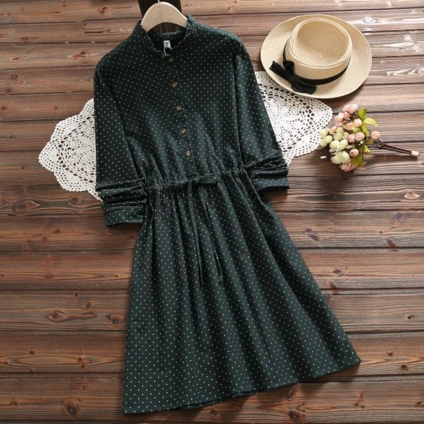 Herbstkleid mit Kragen dunkelgrün S