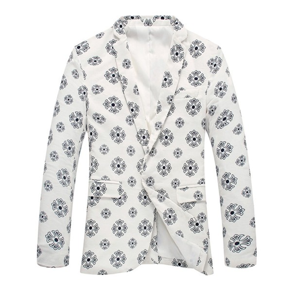 Heren casual jas met print J2179 wit XXL