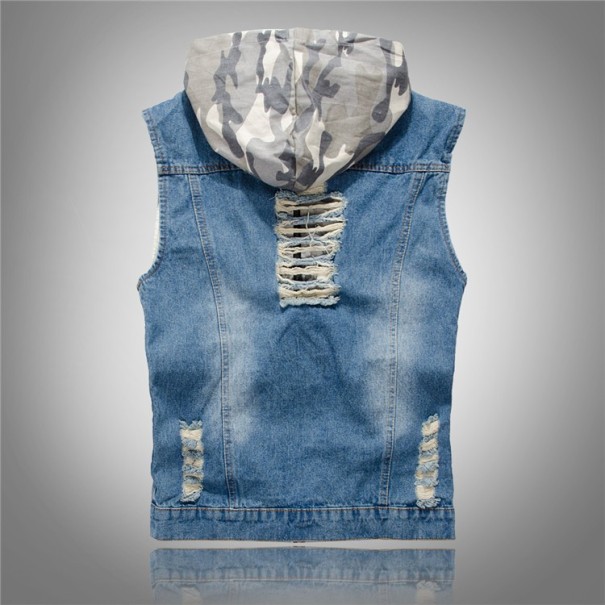 Heren denim vest met capuchon