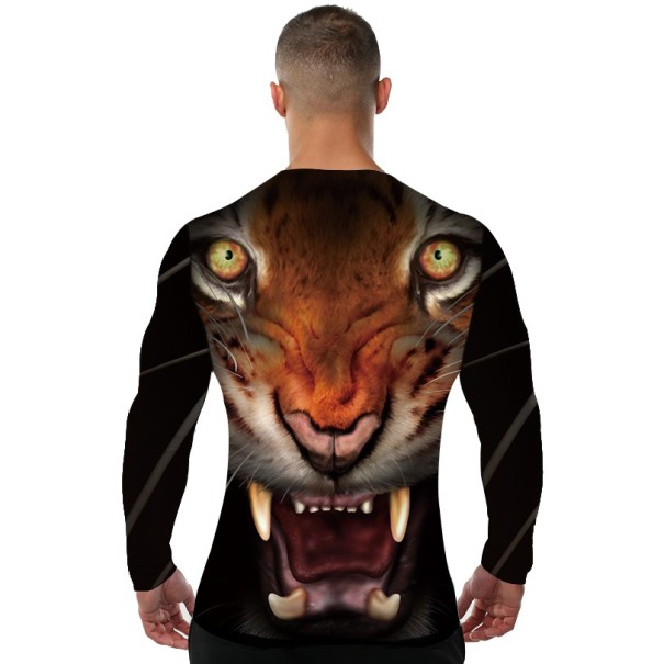 Heren elastisch 3D T-shirt met tijgerprint - lange mouw