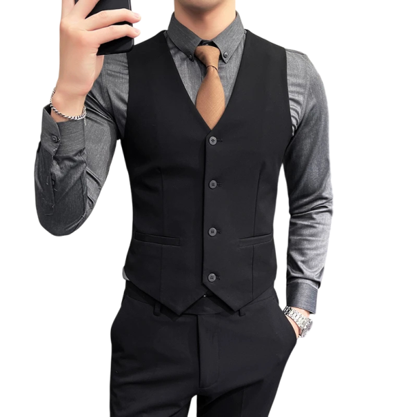 Heren elegante vest met zakken Effen gekleed vest met knopen Verschillende kleuren Formele stijl Viscose Polyester zwart XXL
