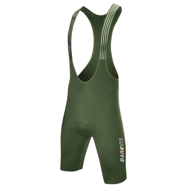 Heren fietsshorts met bretels en elastische schouderbanden elastaan nylon ergonomische pasvorm voor weg- en recreatief fietsen groen M