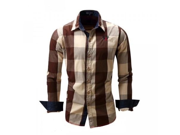 Heren geruit overhemd J2599 bruin XS