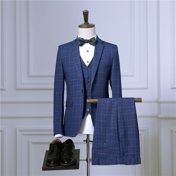 Heren geruit pak F364 blauw M 2