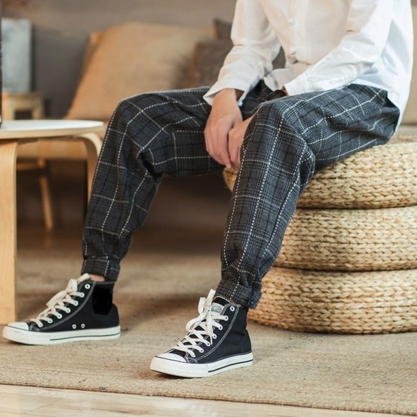 Heren geruite broek F1688 zwart XS