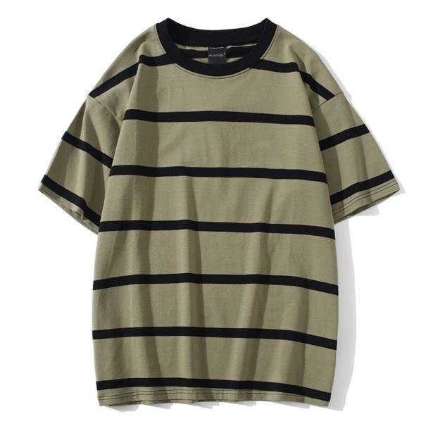 Heren gestreept T-shirt T20698 legergroen L