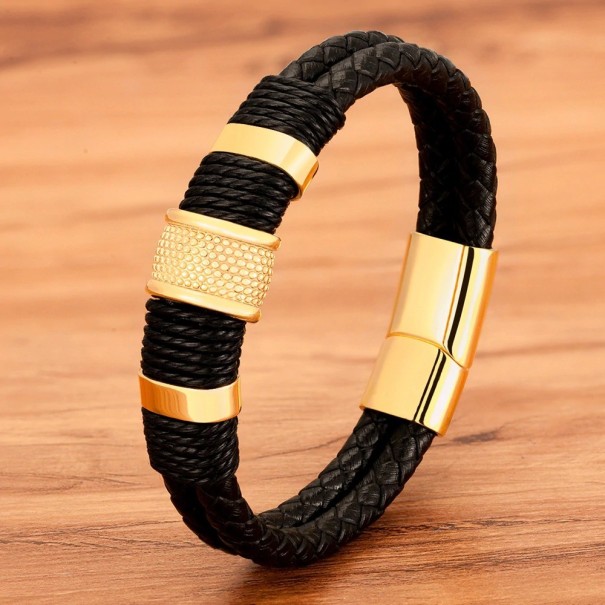 Heren gevlochten armband H192 goud 19 cm