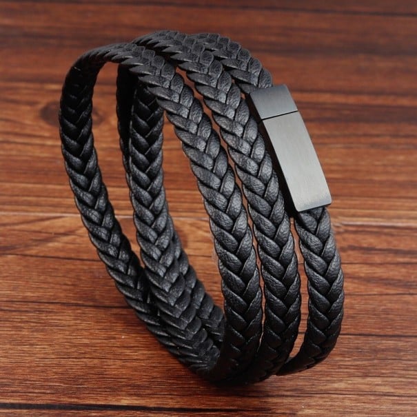 Heren gevlochten leren armband 19 cm 5