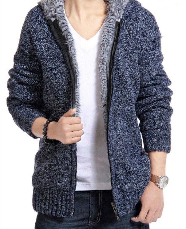Heren harige trui F209 donkerblauw M