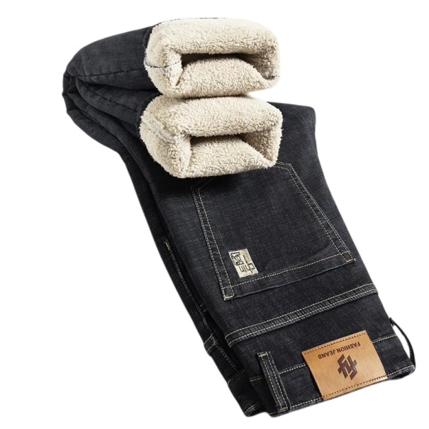 Heren jeans effen met hoge taille, met voering, zakken, katoen, spandex, polyester zwart 36