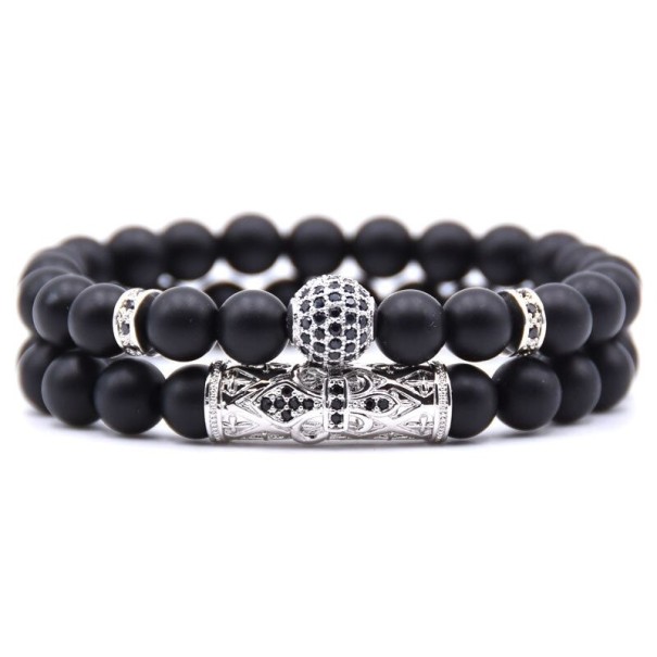 Heren kralenarmband 2 stuks J109 zilver 2