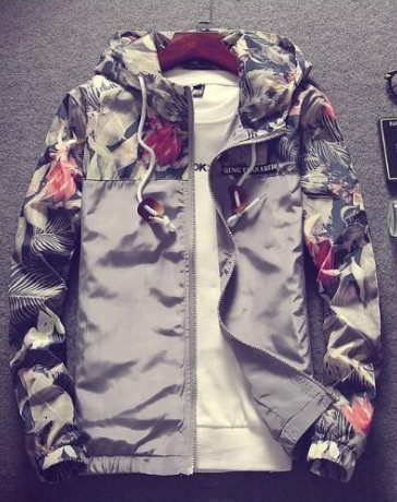Heren lente/herfstjas met bloemen J937 grijs M