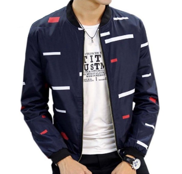 Heren lente/herfstjas met rechthoeken J1421 blauw S