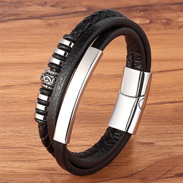 Heren leren armband H283 bruin 23 cm