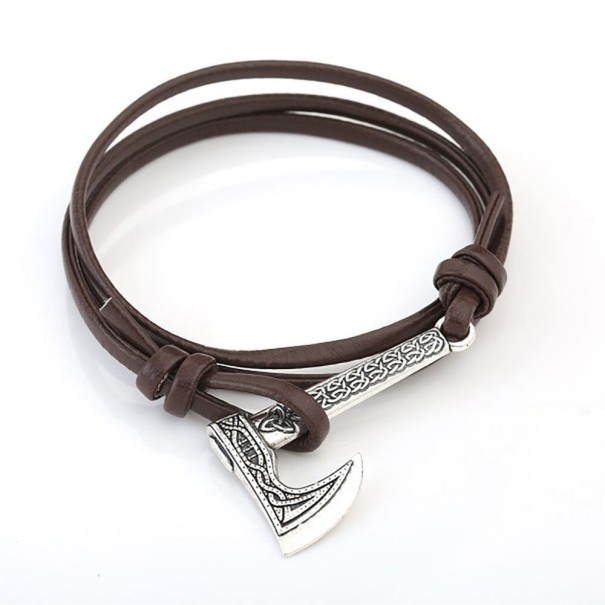 Heren leren armband met bijl 5