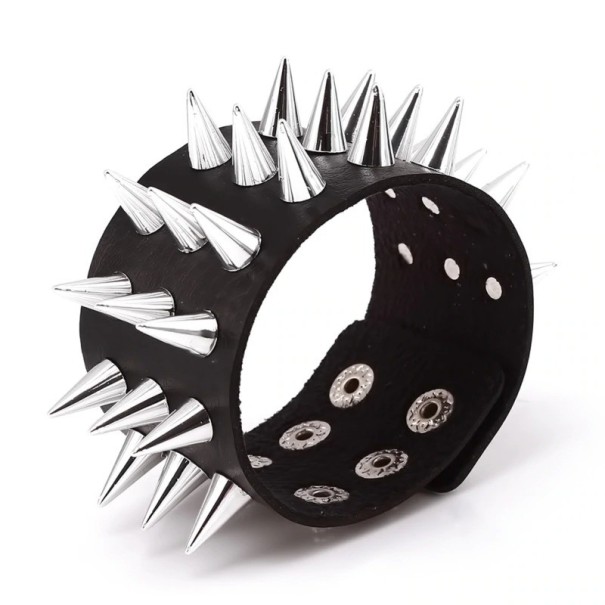 Heren leren armband met spikes H331 zwart